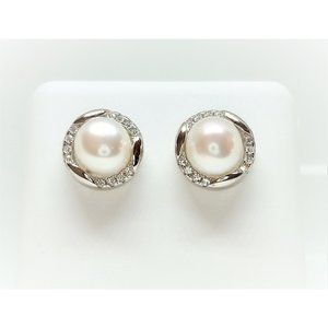 925 Sterling Silver Pearl And CZ Studs Earrings